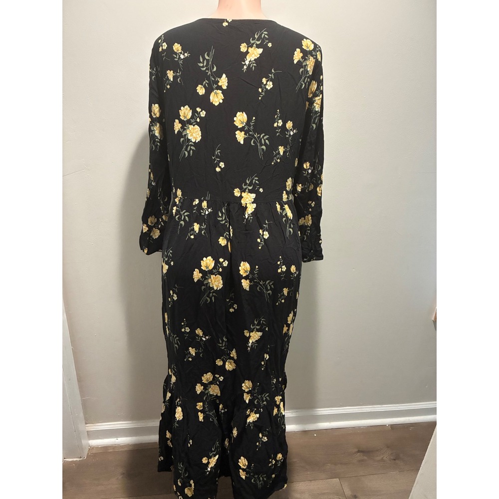 Old Navy Maxi Dress Womens XL Black Yellow Floral Excellent Long Sleeve - Picture 4 of 4